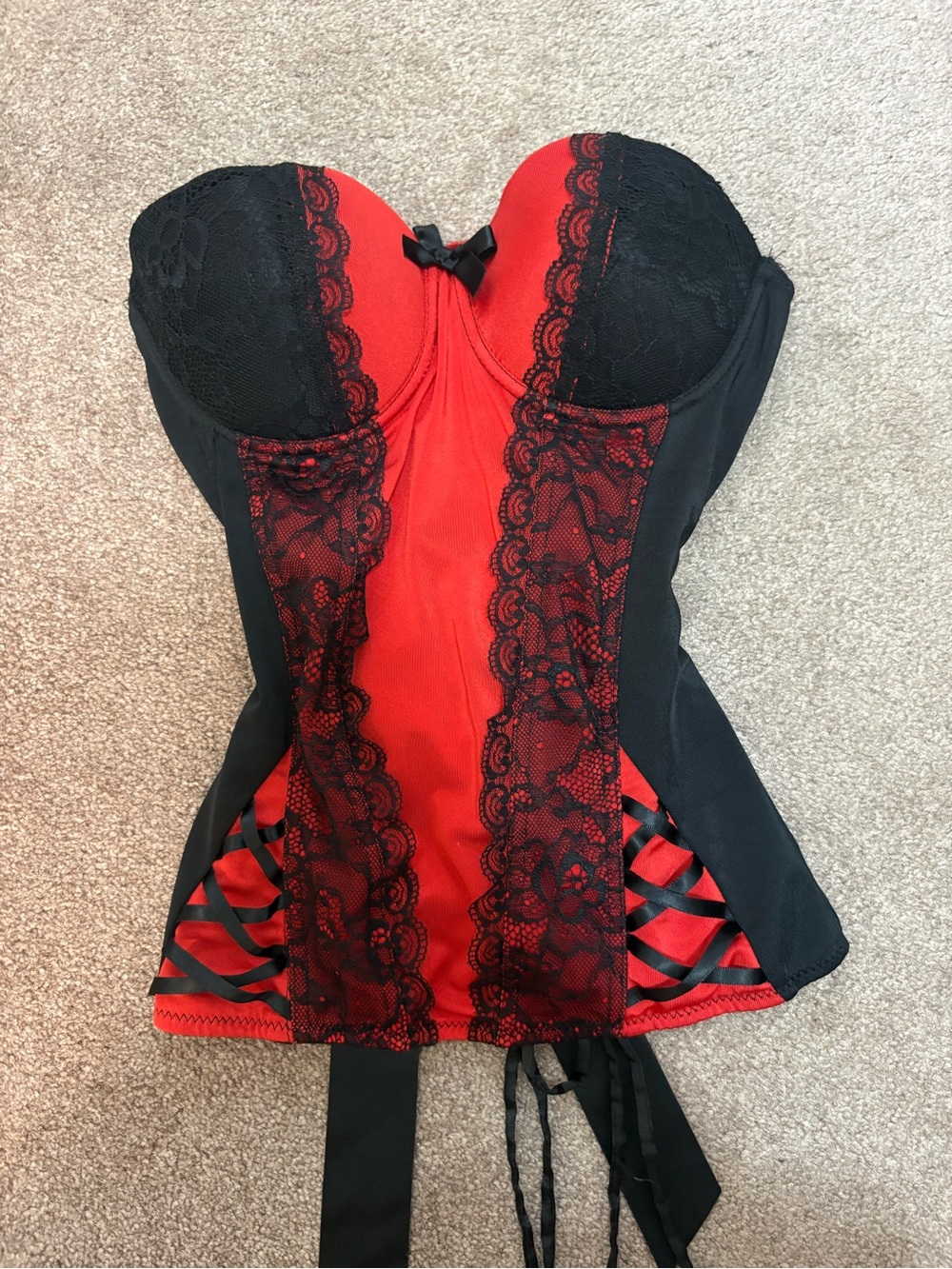 Women's Red and Black Lace Bustier Corset